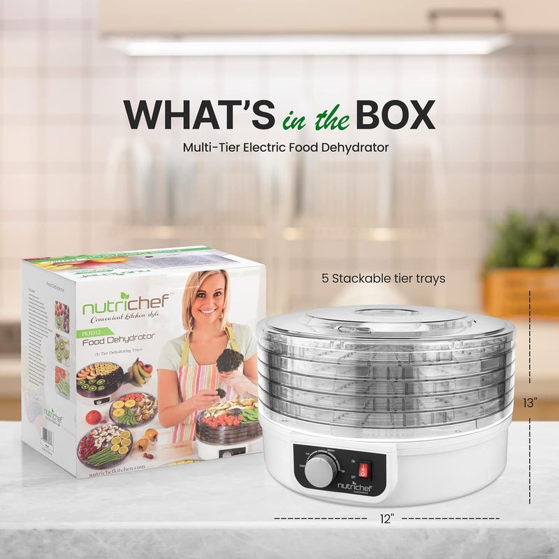 NutriChef Food Dehydrator Machine | Dehydrate Beef Jerky, Meats, Mushrooms, Fruits & Vegetables | Great For At Home Use | Uses High-Heat Circulation for Even Dehydration | 5 Easy to Clean Trays. - Image 2